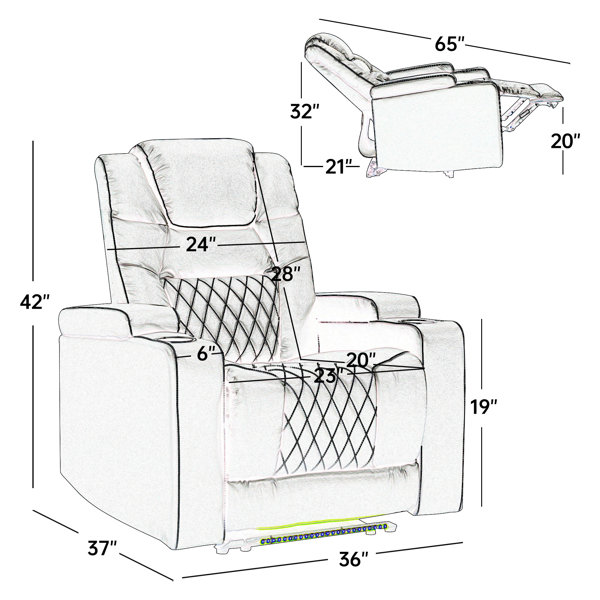 Ivy Bronx 36" Wide Vegan Leather Home Theater Recliner with Cup Holder